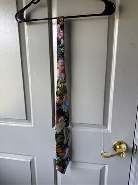 Aris Black Floral-Print Silk Tie with Mustard Accents
